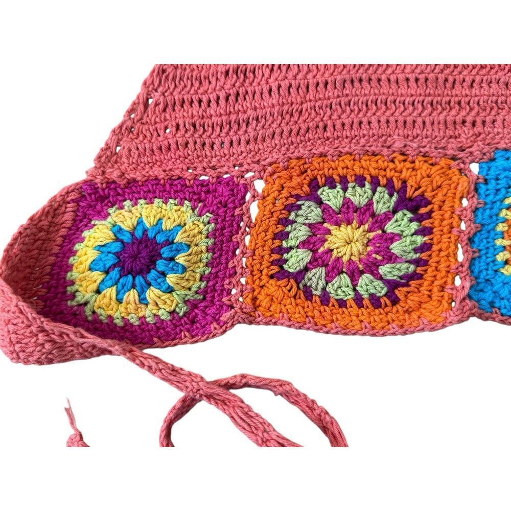 GRANNY SQUARE Knit Crochet Crop Top Boho Hippie Retro Beach Summer Size M/L - Picture 3 of 9